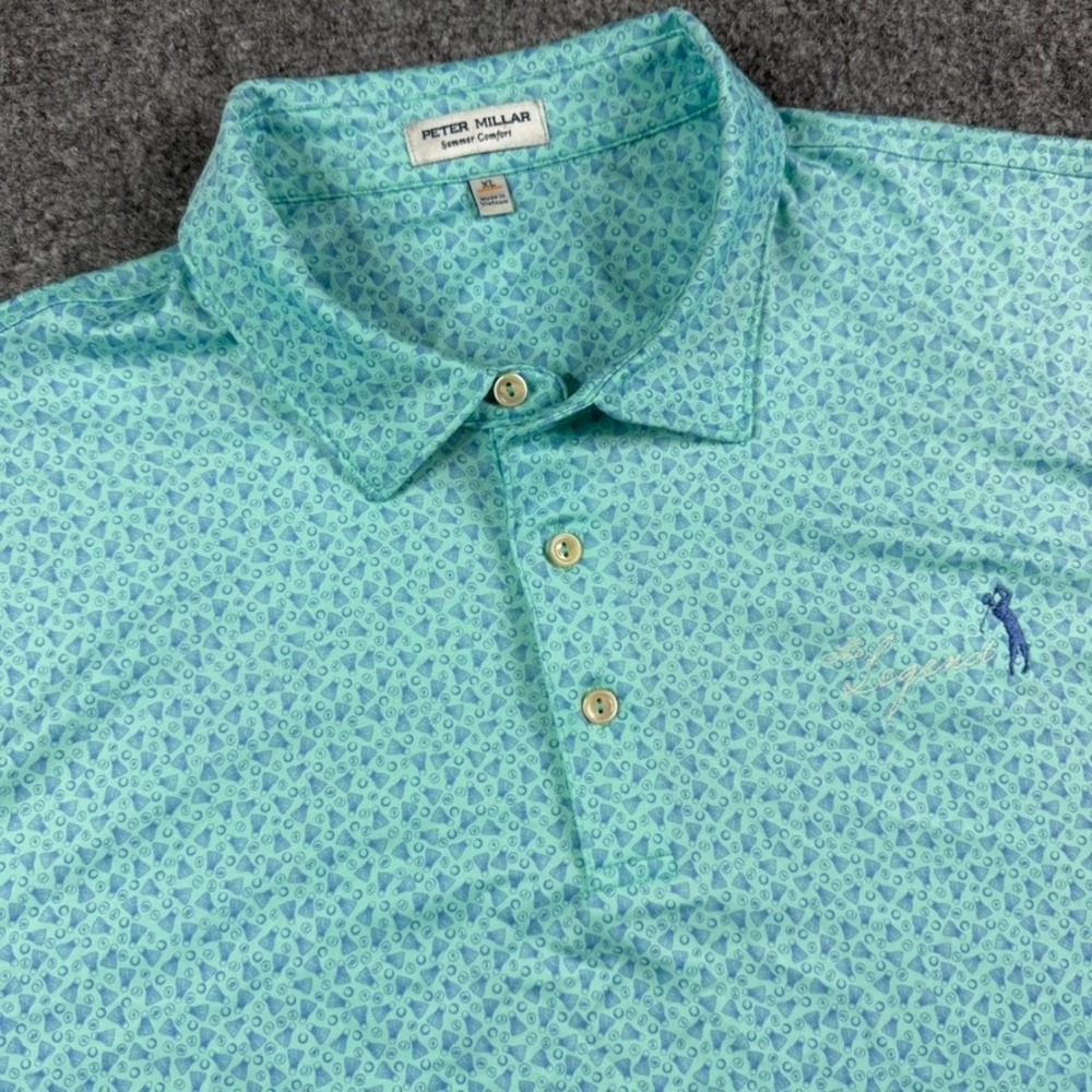 Peter Millar Polo Shirt Mens XL Green Badminton Print Summer Comfort The Legend